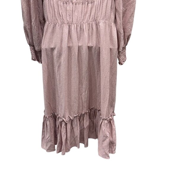 Calvin Klein Pink Textured Midi Dress V Neckline Smocked Waist Size 6 - Picture 9 of 9